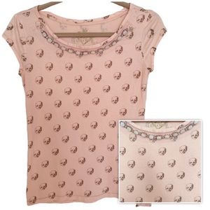 Princess Vera Wang Pink Polka Skull Tee Indie Sleaze Pastel Goth XS